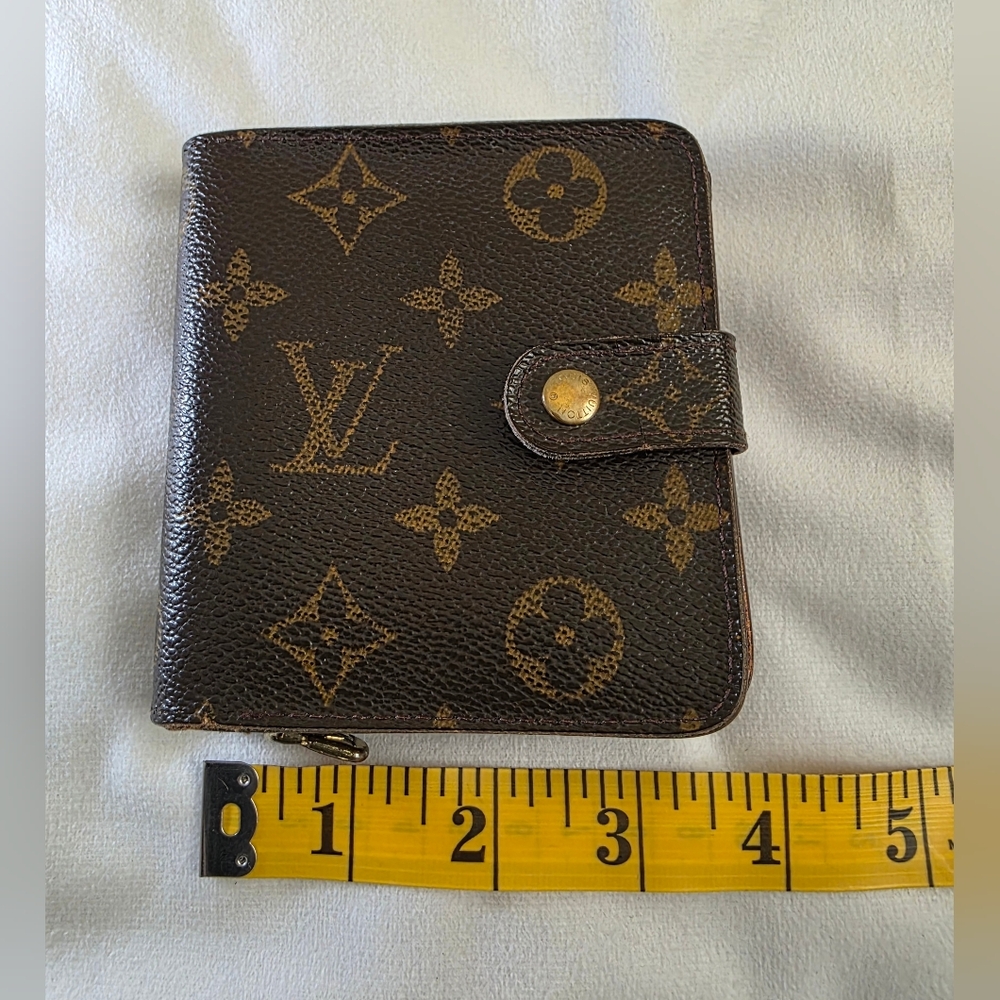 Vntg Louis Vuitton Monogram Compact Bifold Zip Wallet Made in Spain Brown Canvas - Picture 11 of 12